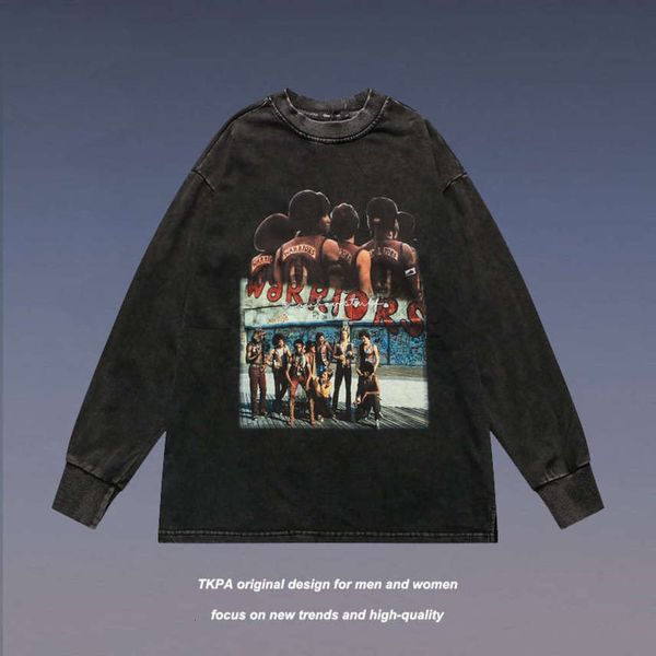 

tkpa high wash loose print long sleeve t-shirt men's and women's hip hop street fashion brand used sports sweater, Black
