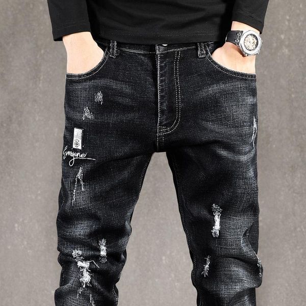 

men's trousers with broken holes in autumn and winter, Blue