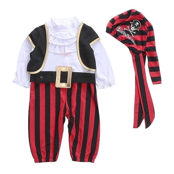 

infant clothing baby outfit lodumani captain pirate style long sleeve bodysuit&hat&belt&vest newborn toddler boy clothes costume y200320, Blue