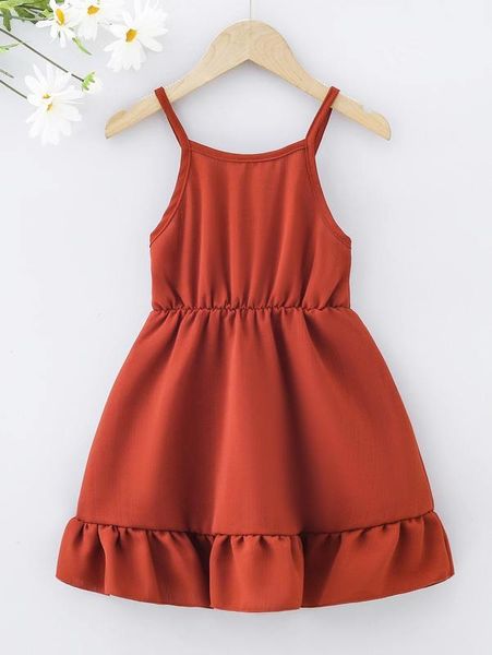 

toddler girls ruffle hem cami dress she, Red;yellow