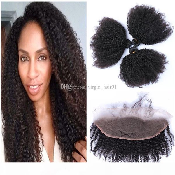 

brazilian kinky curly hair weaves 3 bundles with frontal closure brazilian virgin hair 3 bundles with closure 13*4 lace frontal closure, Black;brown