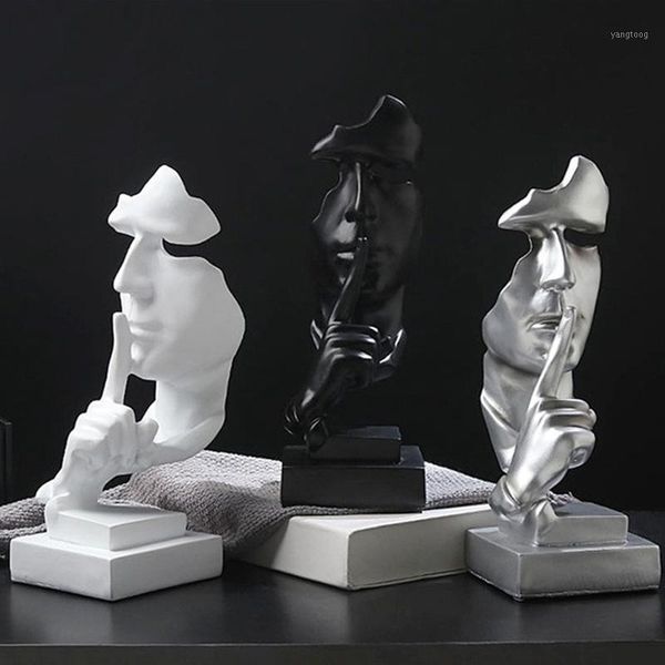 

nordic style art silence mask statues slience is gold resin sculptures figurine imitate antique black white decor home ornaments1
