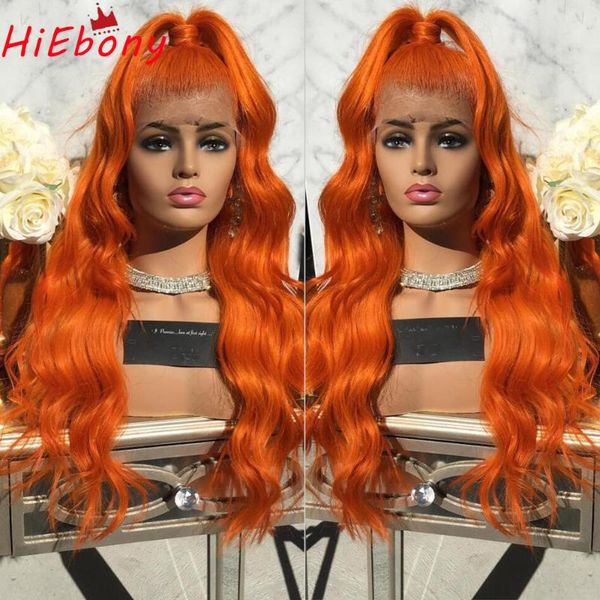 

lace wigs hiebony preplucked front wig orange color 180% glueless remy hair 13x4 frontal with baby, Black;brown