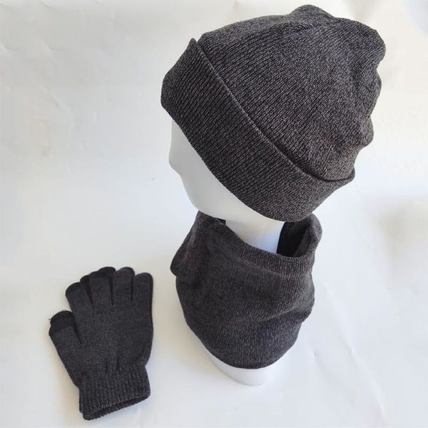 

3 piece beanies hats ring scarf gloves sets knitted thick winter warm caps touch screen gloves women men retro beanie hat, Blue;gray