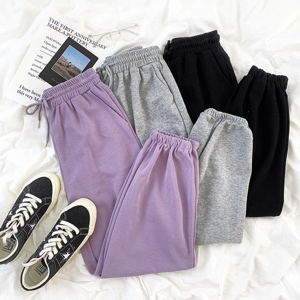 

autumn purple harem sweatpants solid color elastic waist lace-up loose hip-covering slimming casual pants1, Black;white