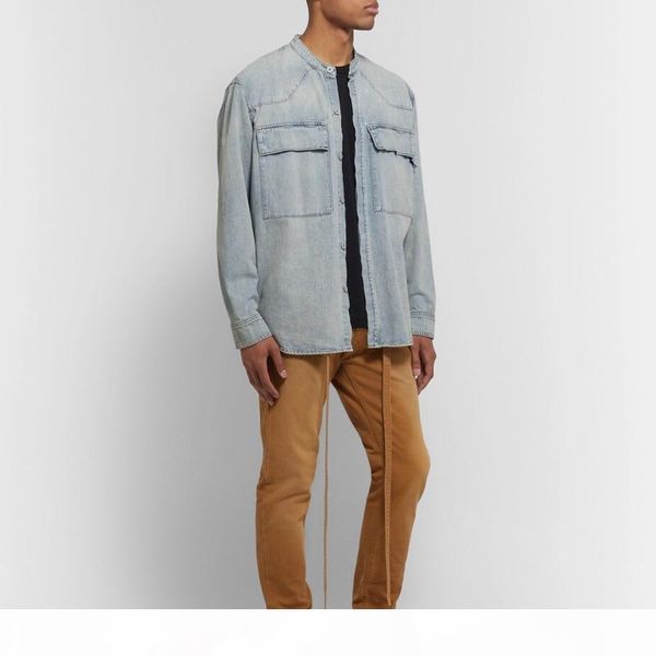 

feear off good 6th high street denim shirt henry collar vintage long sleeve shirt fashion men and women outwear shirt hfxhtx334, White;black