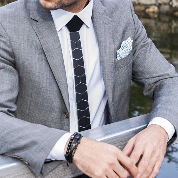

black fosco hexagon thin ties designer luxury accessory brand marriage formal business cork tie for hombre, Blue;purple