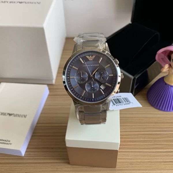 

ar fashion men's quartz watch chronograph sport men watches brand luxury full steel waterproof clock male wristwatch, Slivery;brown
