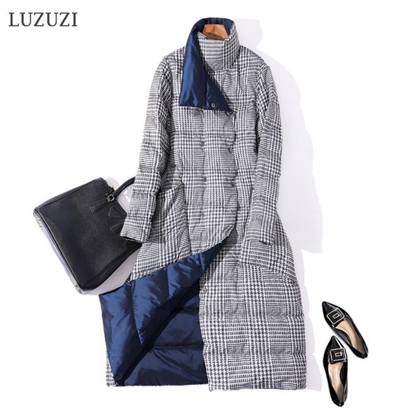 Luzuzi Double Side Woman's Winter Winter Back Jacket Fashion Long Double-Breasted Down Coat Feminino White Duck Down Parka 200923