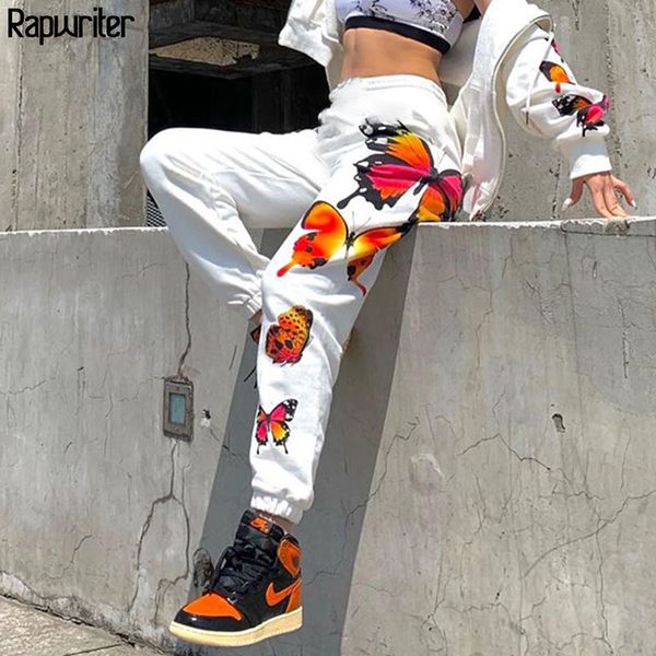 

rapwriter streetwear butterfly print sweatpants joggers women fall stretch high waist pants harajuku loose trousers fashion 201031, Black;white