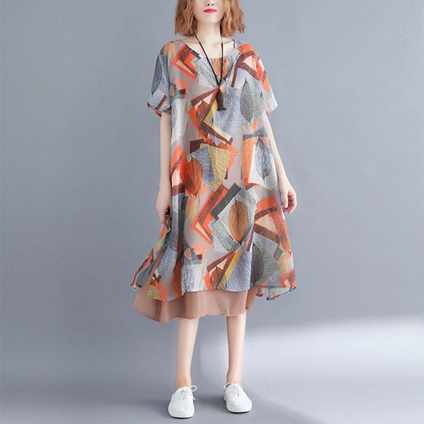 

2021 new elegant neck chiffon ladies dressed, summer printed bohemian loosely dressed in couture, more size 4xl h0020, Black;gray