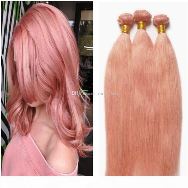 

новый прибывший розовое золото волос пучки розовый человеческих волос переплетений virgin перуанский наращивание волос 3шт лот silky straigh, Black;brown