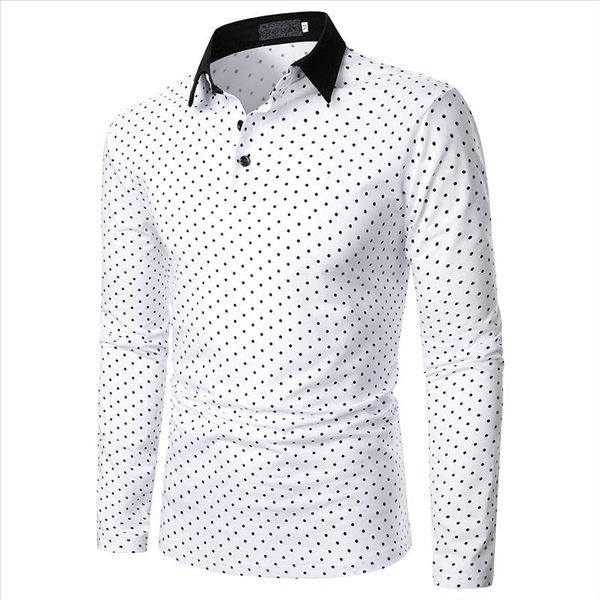 

fashion polo short long men sleeve polo clothing polka shirt dots new men streetwear casual autumn bbehj, Black