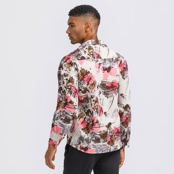 

feitong hawaian shirt mens ethnic style vintage floral printing long sleeve loose designer white summer shirt men1, White;black