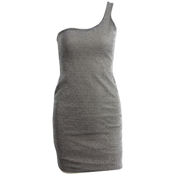 

womens fashion dressone-shoulder gold and silver bright hip dress xl xawz1blbdd, Black;gray