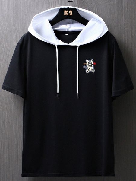 

romwe guys letter cartoon graphic drawstring hooded tee d6bj#, White;black