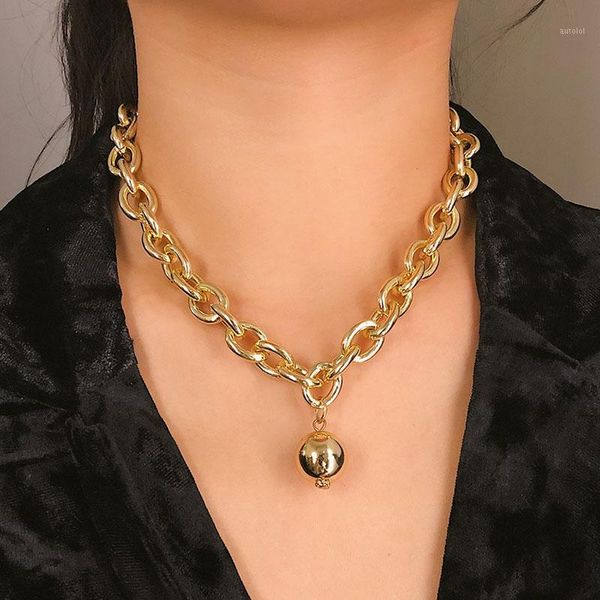 

punk european style metal heavy chains round ball pendant necklace for women vintage clavicle necklace fashion jewelry xr20591, Silver