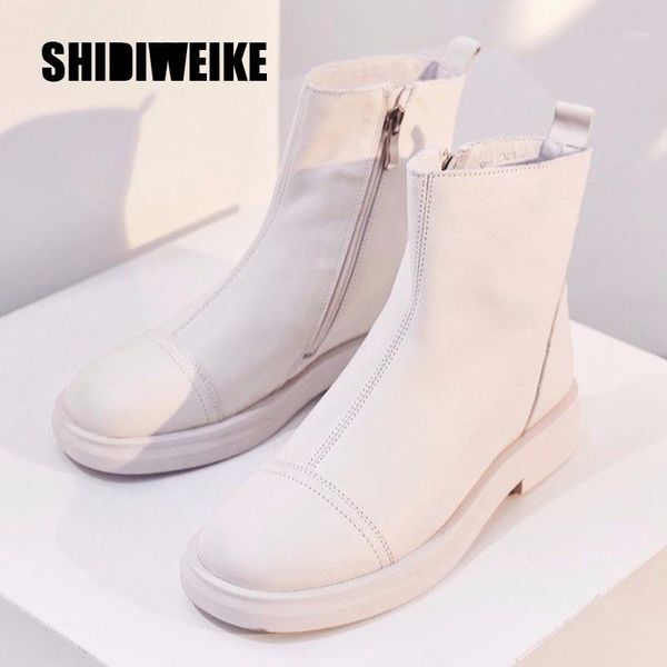 

boots fashion women chunky round square heel pu leather botas mujer 2021 brand design v2231, Black