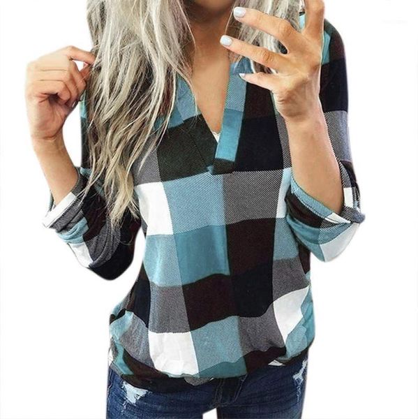 

women vintage plaid blouse loose casual v neck batwing long sleeve shirt plus size 5xl blusas mujer de moda 20201, White