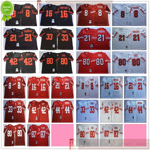 

ncaa football retro vintage 8 steve young jersey stitched 16 joe montana 21 deion sanders 44 tom rathman jerseys mens red black cheap, Black;red