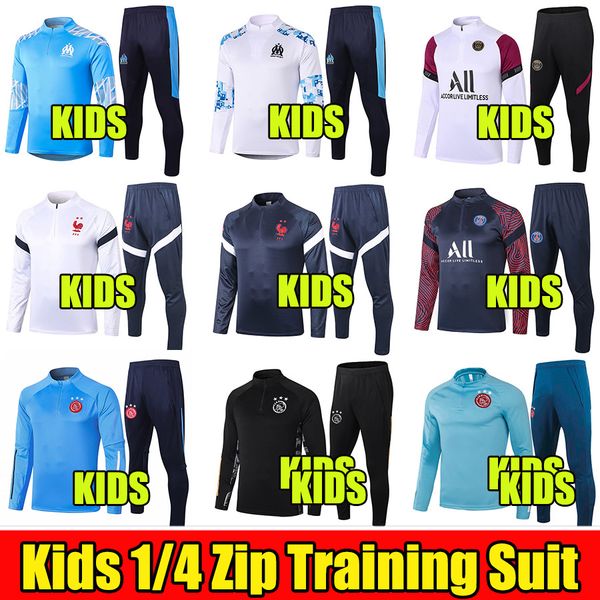 

2020 2021 real madrid kids soccer training suit 20 21 chandal manchester marseille united tracksuit maillot enfants survetement 1/4 zip, Black