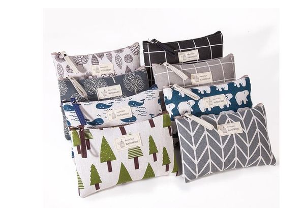 

120pcs 2021 whale sea bear graid printed canvas multifunctional large capacity makeup bag zipper toilertry organize storage pouch