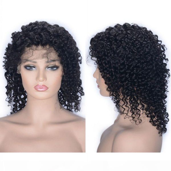 

kinky curly lace front human hair wigs for black women natural color mongolian hair lace wigs with bleached knots, Black;brown
