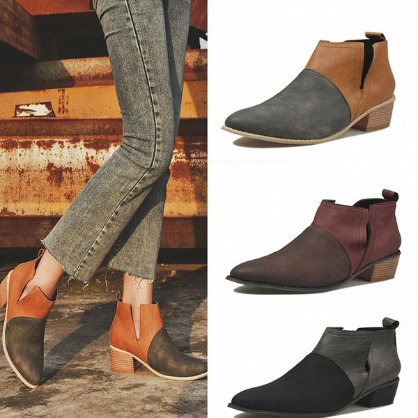

Fashion Women Boots Casual Leather Low High Heels Spring Shoes Woman Pointed Toe Rubber Ankle Boots Black Red Zapatos Mujer #Lg5t