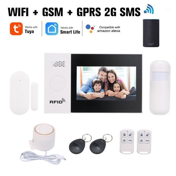 

tuya 433mhz wireless wifi gsm alarm security system lcd display tuya app remote control anti-burglar motion detector sensor kit1