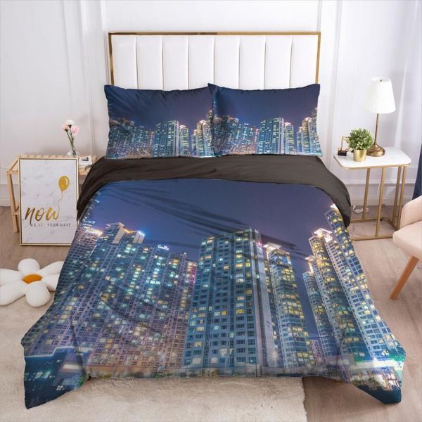 

3d design duvet cover sets bedding set 3pcs black quilt covers blanket case bed linens city views king  size bedclothes