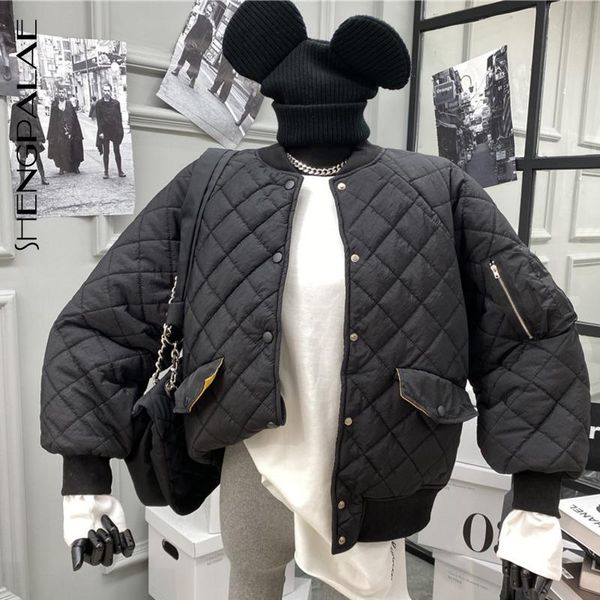 

shengpalae 2020 winter woemn's parkas coat thick warm long-sleeved rhombic lattice large size long sleeve cotton padded jacket, Black