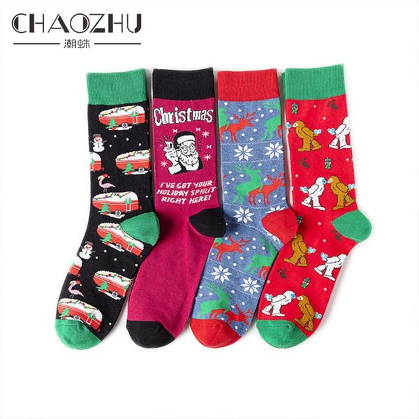 

men's socks chaozhu christmas gift combed cotton knitting fancies xmas sox boys long winter crew sockken calcetines high quality, Black