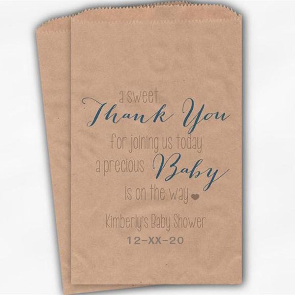 

gift wrap custom sweet thank you baby shower candy buffet treat bags - boy blue and gray personalized favor kraft paper