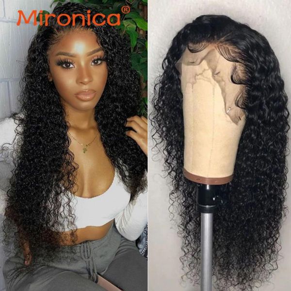 

lace wigs kinky curly frontal for black women 4x4 human hair 150% density mironica remy, Black;brown