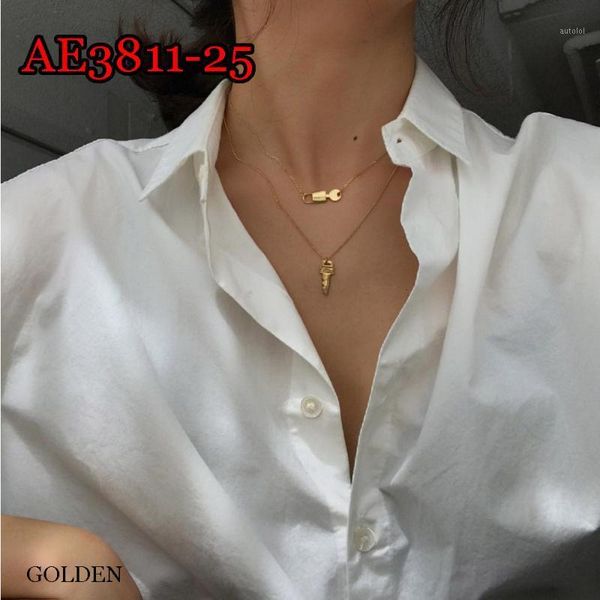 

cute simple chain link lock necklace pendant women men gold silver color fashion jewelry punk maxi collier long ae3811-251