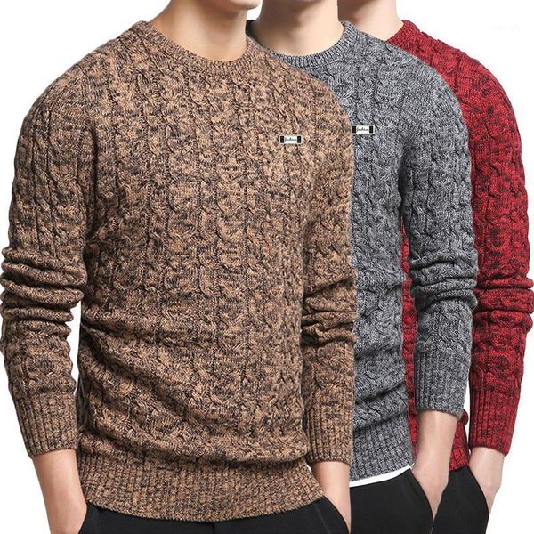 

autumn winter thickened round neck slim-fit twist knit sweaters cotton men's sweater trend personality versatile men's clothing1, White;black