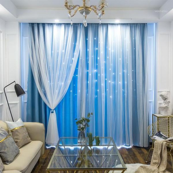 

curtain & drapes 1piece blackout curtains for living room star princess girls bedroom window treatment kid double layer with white voile1