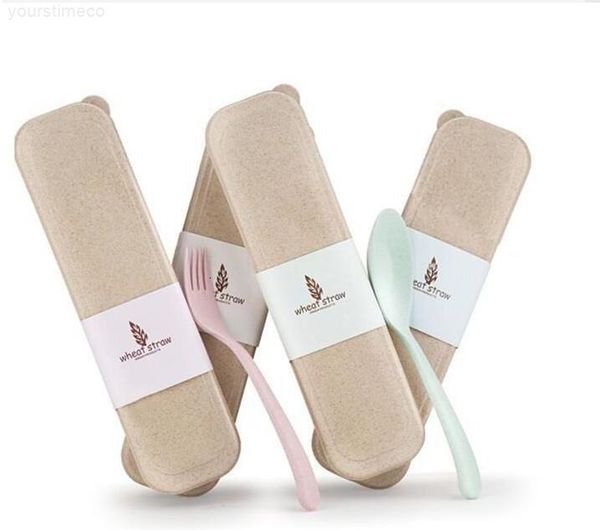 

exquisite health environmental wheat platycodon straw cutlery set portable camping tablewarel spoon fork chopsticks custom ju0448