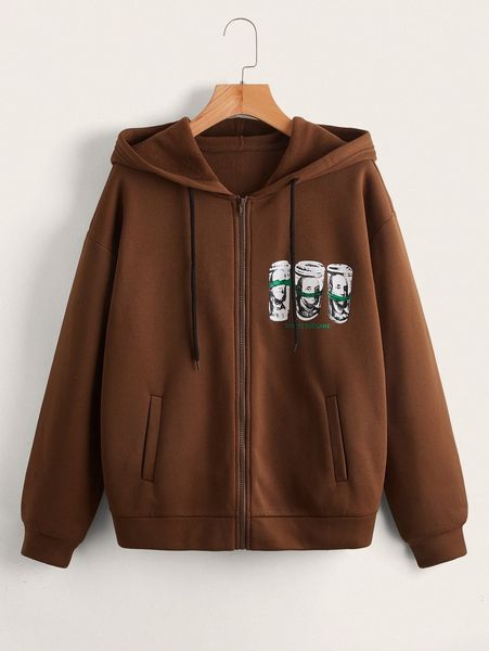 

letter & figure graphic drawstring thermal hoodie 80wq#, White;black