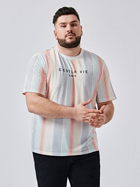 

extended sizes men striped & letter graphic tee m2ru#, White;black