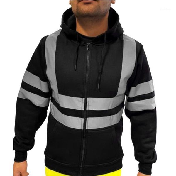 

men sports casual wear zipper reflective strip fashion tide jacquard hoodies fleece jacket fall sweatshirts autumn winter z21, White;black