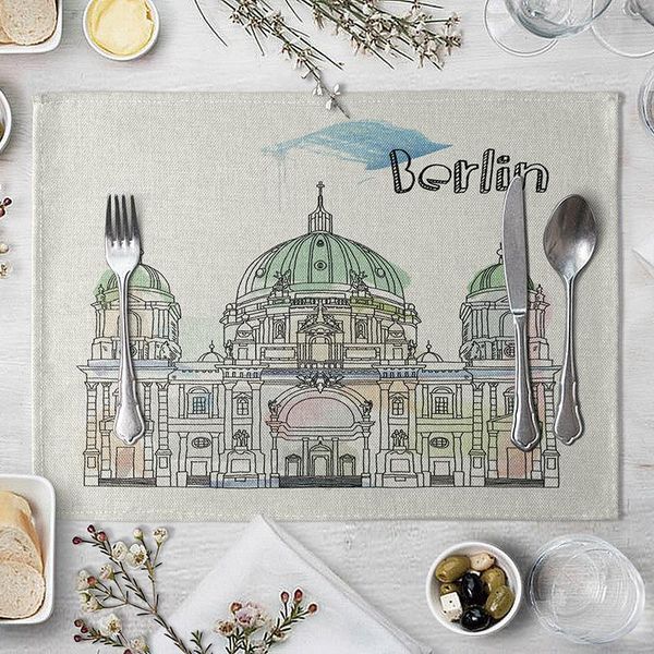 

строительный узор плацмат обеденный стол коврик чай ковстер хлопок белье кубок кубок маты домашний декор h bbyhzj