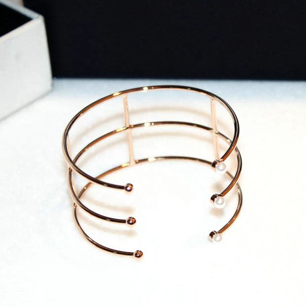 

new fashion ins luxury designer pearl multi circles wide geometric bangle bracelet for woman girls open adjustable, Black