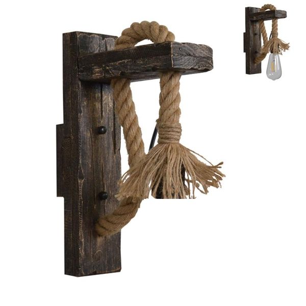 

e27 american style pastoral rope vintage wooden wall lamp(without bulb) d0ad