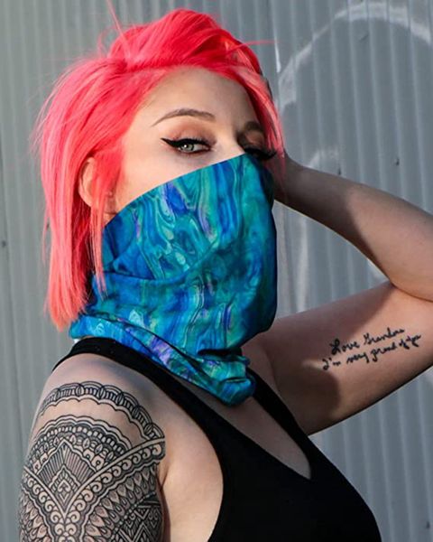 

seamless face mask bandanas for dust, outdoors, festivals, sports like paintball, hiking, yoga, exercising, yard work, riding, Blue;black