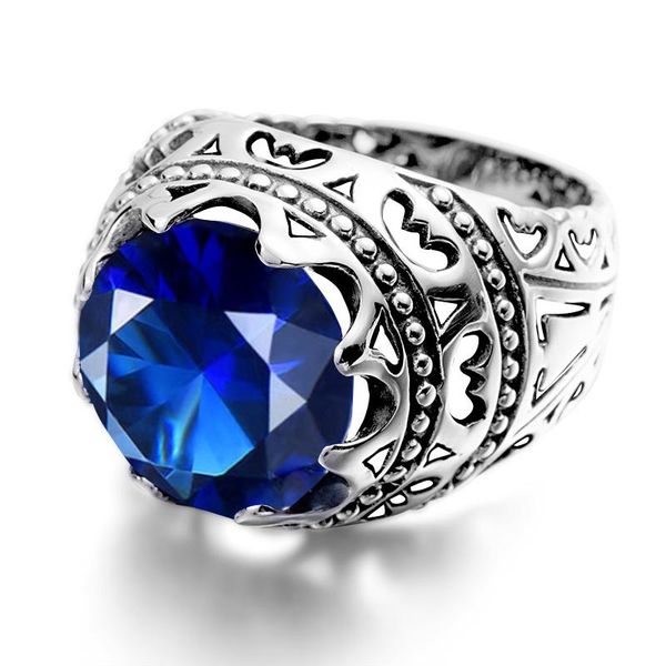 

серебро 925 кольца для мужчин real 925 серебряных круглые вырежут sapphire кольца gemstone vintage luxury этнических изящные ювелирные издел, Golden;silver