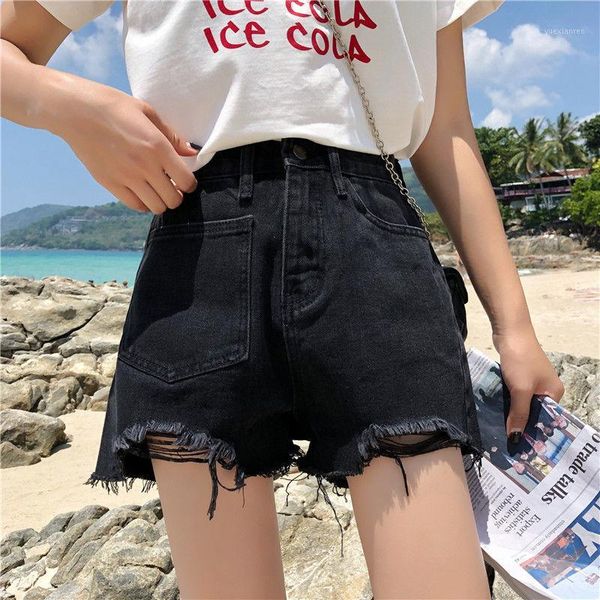 

high waist jeans shorts women summer all-match casual short ripped jeans new 2020 korean style black denim shorts feminino p6131, White;black