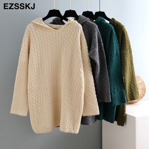 

thick wool women hooded long oversize sweater pullovers autumn winter basic women sweaters loose big jacket pullovers 201017, White;black