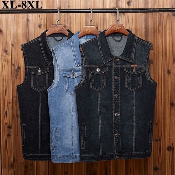 

5xl 6xl 7xl 8xl new men's denim vest fashion casual classic style slim fit vest jeans jacket coat male blue black gray 201124, Black;white
