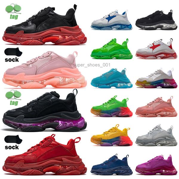 

2021 balencigas triple s men designer shoes clear sole pink black red purple mens womens height increasing sneakers platform crystal bottom